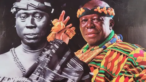 Barnaby Phillips A photo of the 19th Century Asante king Prempeh in traditional clothes alongside the current king