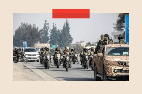 Getty Images Anti-regime fighters on motorbikes move deeper into Homs, Syria