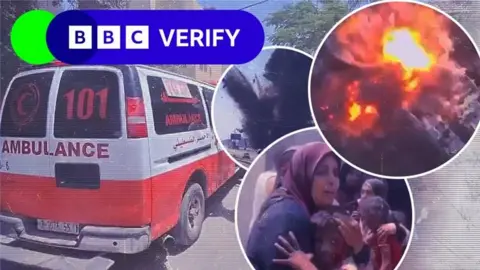 BBC A composite of images and video screengrabs from the Gaza "humanitarian zone" that have been verified as part of BBC Verify's analysis.