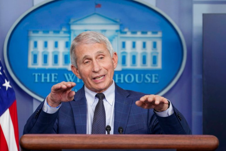 Dr. Anthony Fauci, director of the National Institute of Allergy and Infectious Diseases, speaks during the daily briefing at the White House in Washington, Wednesday, Dec. 1, 2021. (AP Photo/Susan Walsh)